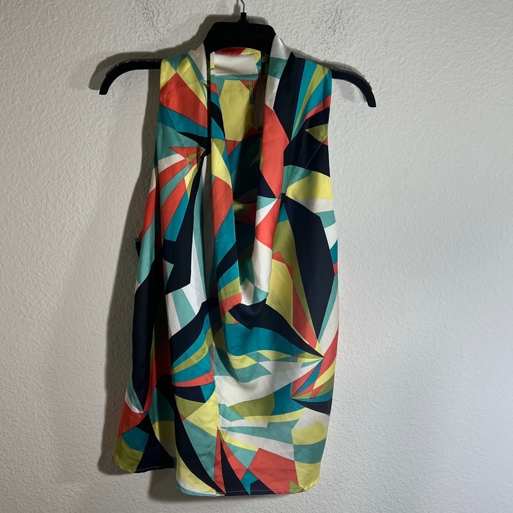 Worthington women’s blouse Sz XL Multicolor Geometric Halter office summer
